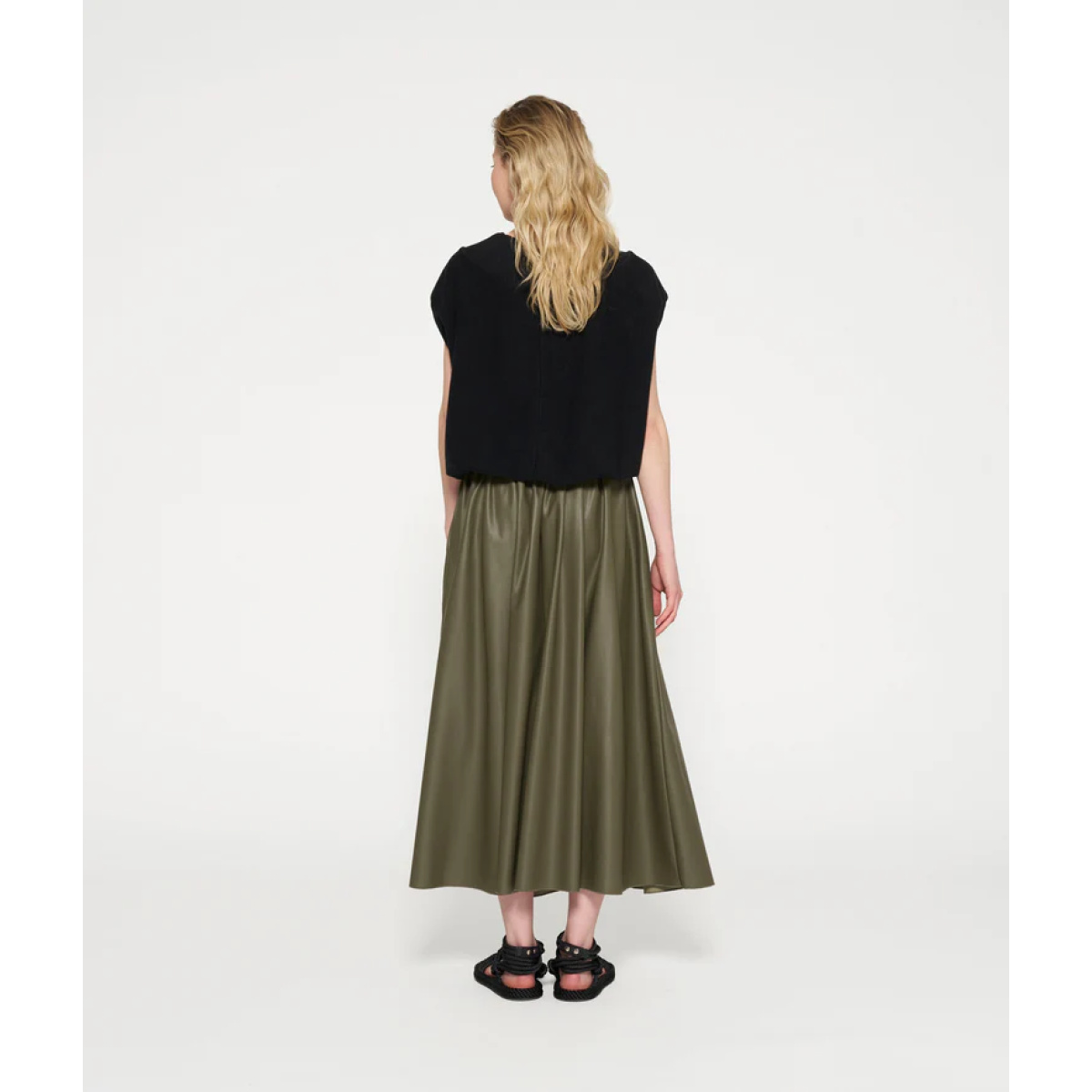 leather look pleated skirt sage – Bild 3